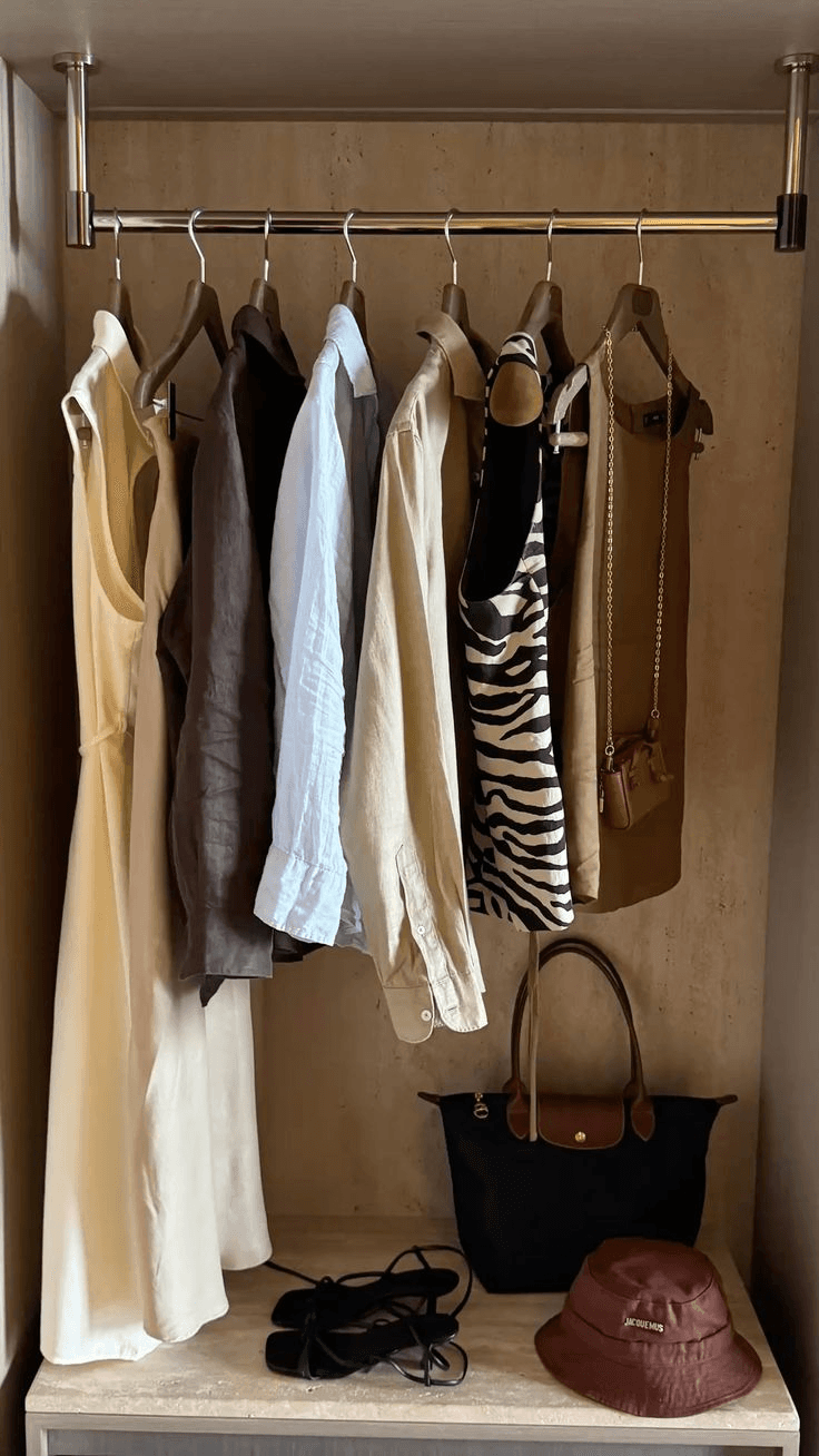 A compact wardrobe of individual neutral pieces and accessories